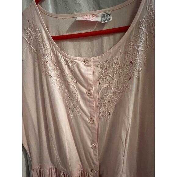 Honors Intimates Pink Vintage Embroidered Button Down Midi Dress/ House Dress - Picture 1 of 7